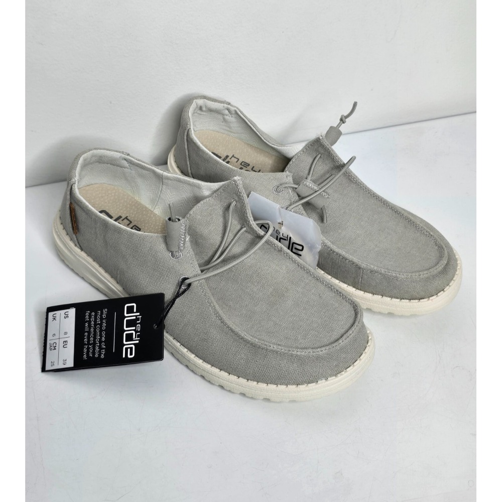 Hey Dude Womens 8 Wendy Chambray Light Grey Gray NEW Comfort Slip On Shoes